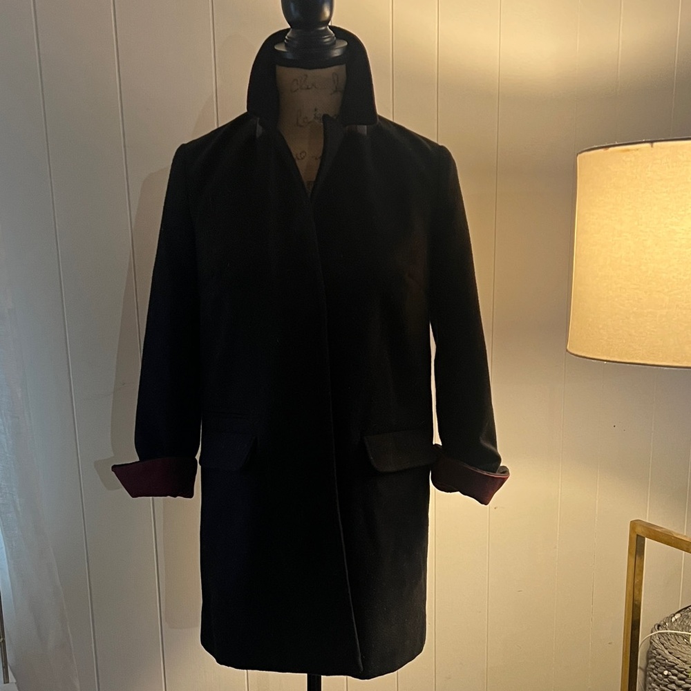 Topshop Black Coat with Burgundy Accents